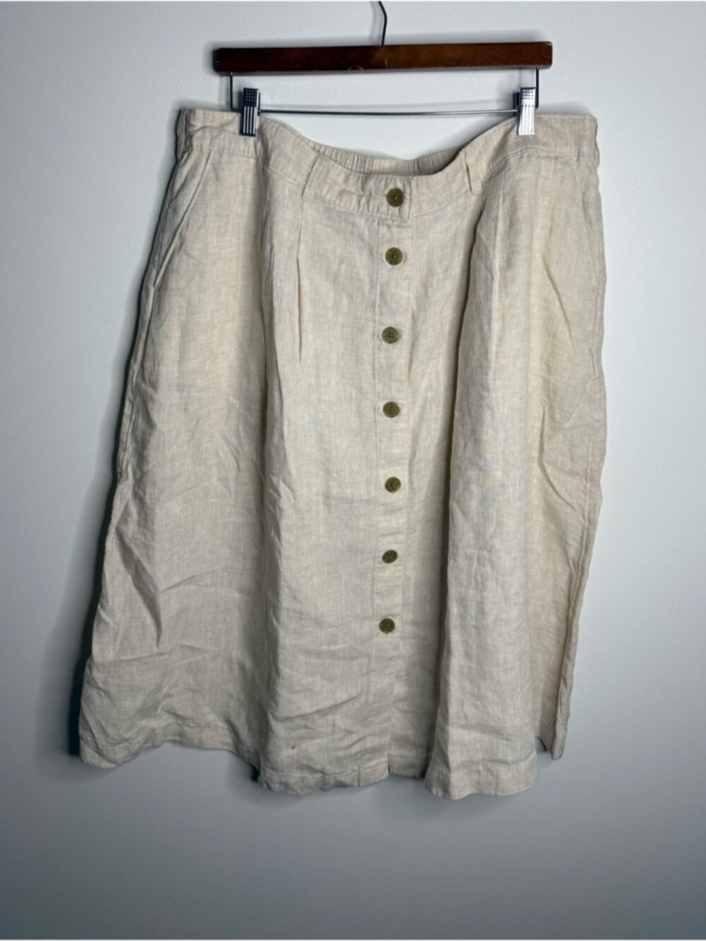 Lands' End Natural Linen A-Line Button Skirt size 20w